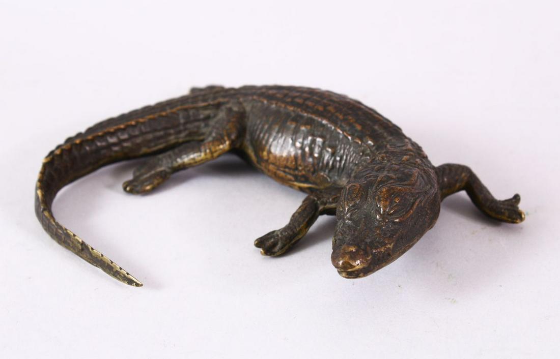 A CAST BRONZE NILE CROCODILE, 16cm wide. (1 of 7)