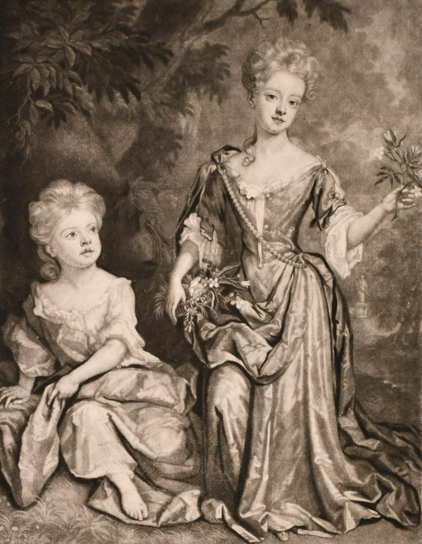 J. Smith after Kneller, two mezzotint prints, the first: J. Smith after Kneller, two mezzotint prints, the first of Mary II as Queen and the second of the Lord Churchill's two daughters, mezzotint, both inscribed, the first 18" x 12" the second 5.75" x 11",