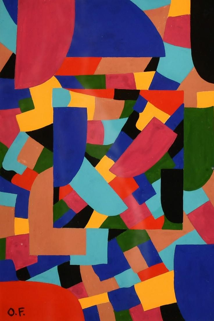 Manner of Otto Freundlich, German, Abstract: Manner of Otto Freundlich, German, Abstract composition, Gouache on card, bears initials l.l., 7.5" x 5".
