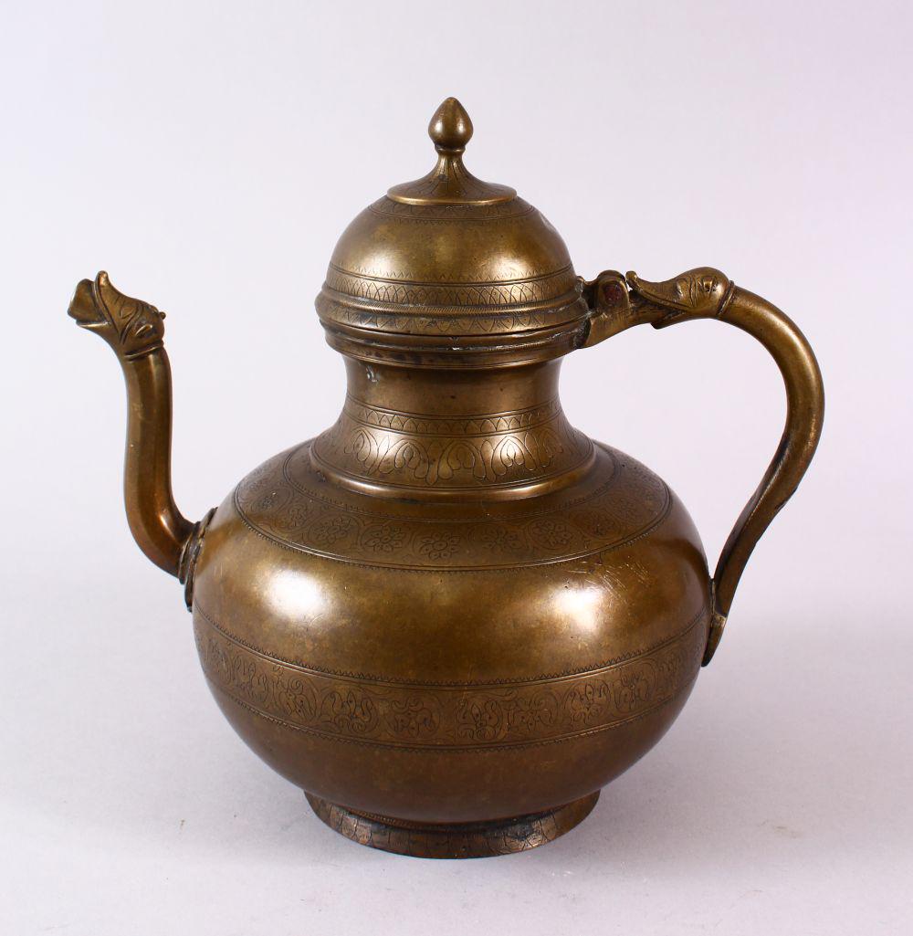AN 18TH CENTURY MUGHAL INDIAN BRASS EWER, with animal (1 of 6)