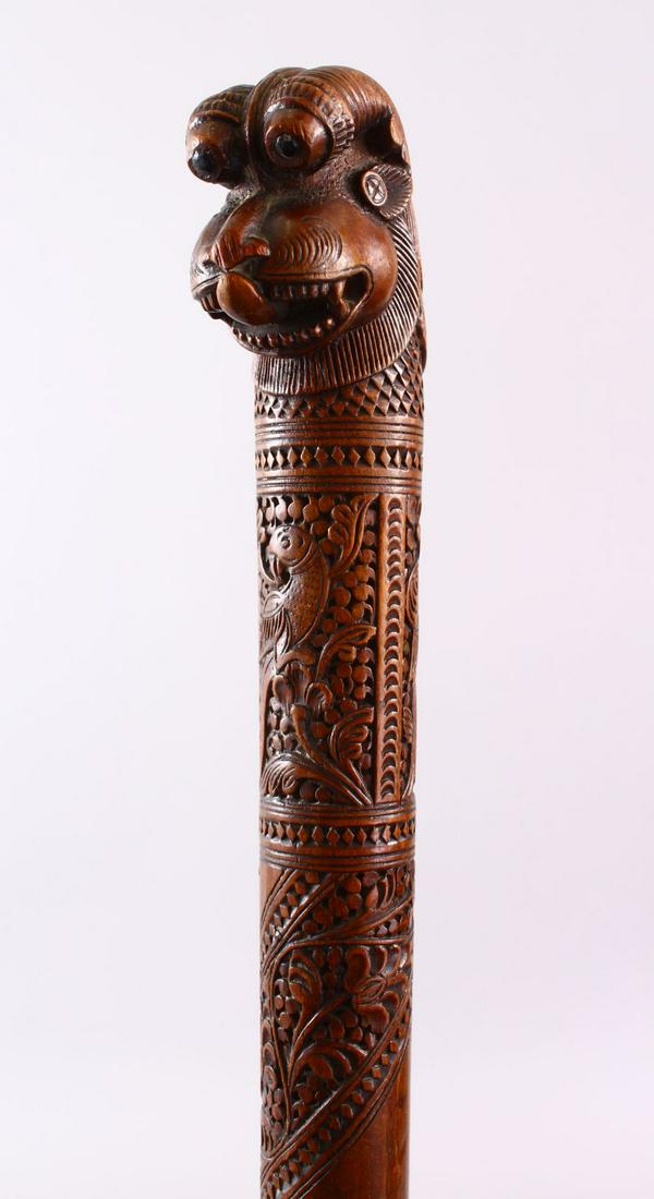 A GOOD LATE 19TH CENTURY INDIAN CARVED WOOD WALKING (1 of 10)