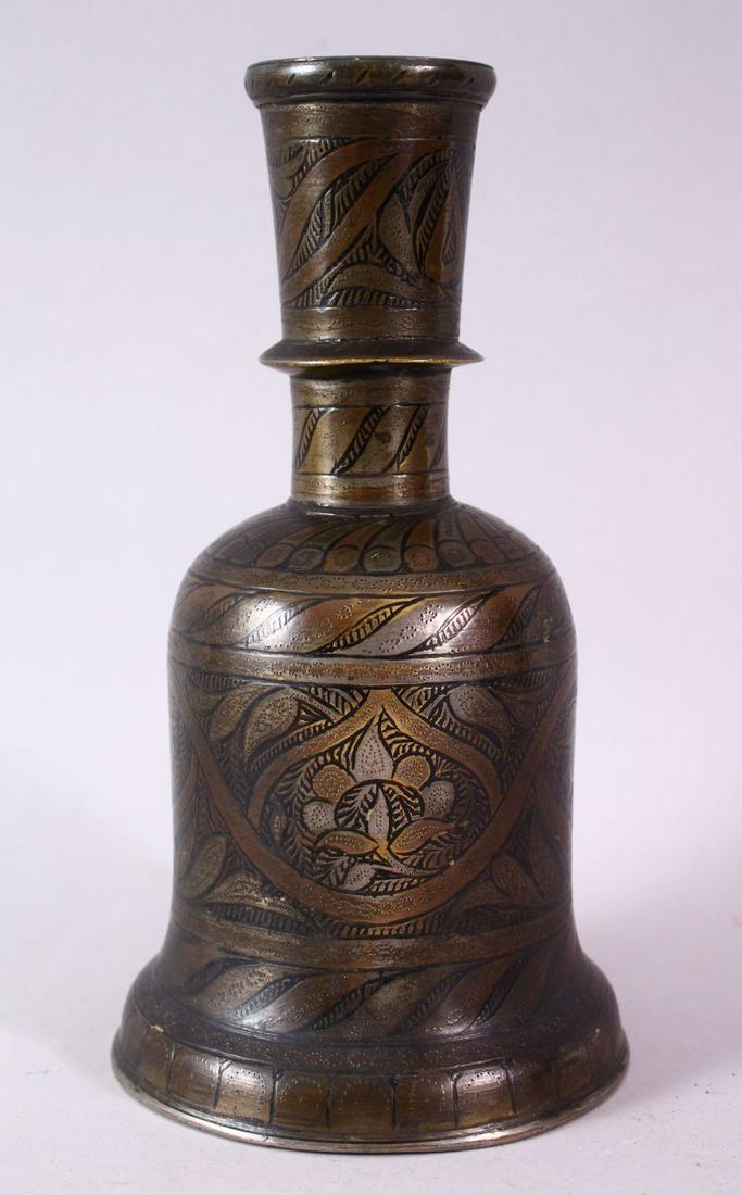 AN ISLAMIC ENAMEL DECORATED BRASS HUQQA BASE, 23cm (1 of 7)