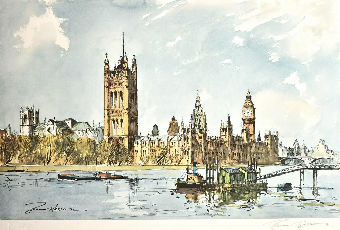 Edward Wesson (1910-1983) British, 'Westminster from: Edward Wesson (1910-1983) British, 'Westminster from Lambeth Bridge', limited edition, signed in pencil, 14" x 20".