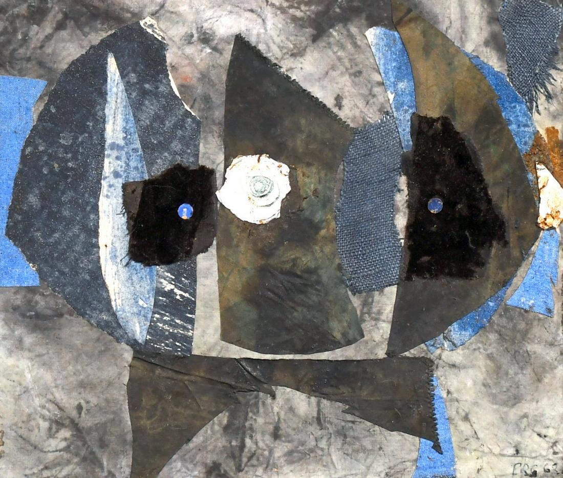 Paul Rene Gauguin (1911-1976) Norwegian, An abstract: Paul Rene Gauguin (1911-1976) Norwegian, An abstract composition, mixed media, signed with initials and dated '63', inscribed verso, 7.5" x 8.5".