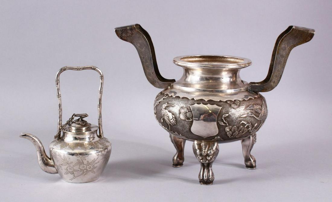 A CHINESE SILVER TWO HANDLED KORO and a small teapot (1 of 10)