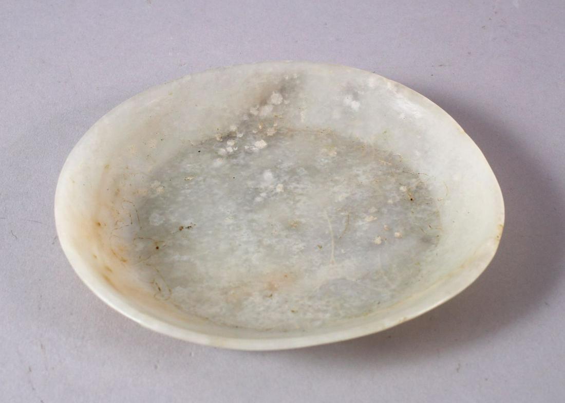 A CHINESE CARVED WHITE JADE BATS PLATE / DISH, the (1 of 5)