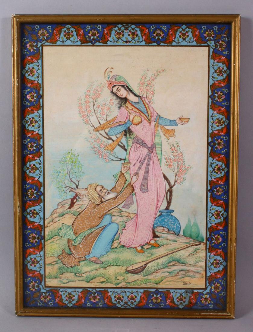 AN EASTERN WATERCOLOUR PAINTING OF A MAN AND GODDESS - (1 of 5)