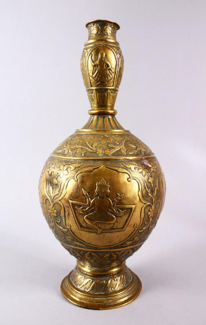 A LARGE 19TH / 20TH CENTURY INDIAN BRASS RELIEF VASE, (1 of 10)