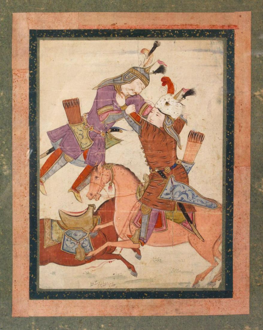 A ISLAMIC / PERSIAN  MINIATURE PAINTING OF TWO WARRIORS (1 of 4)