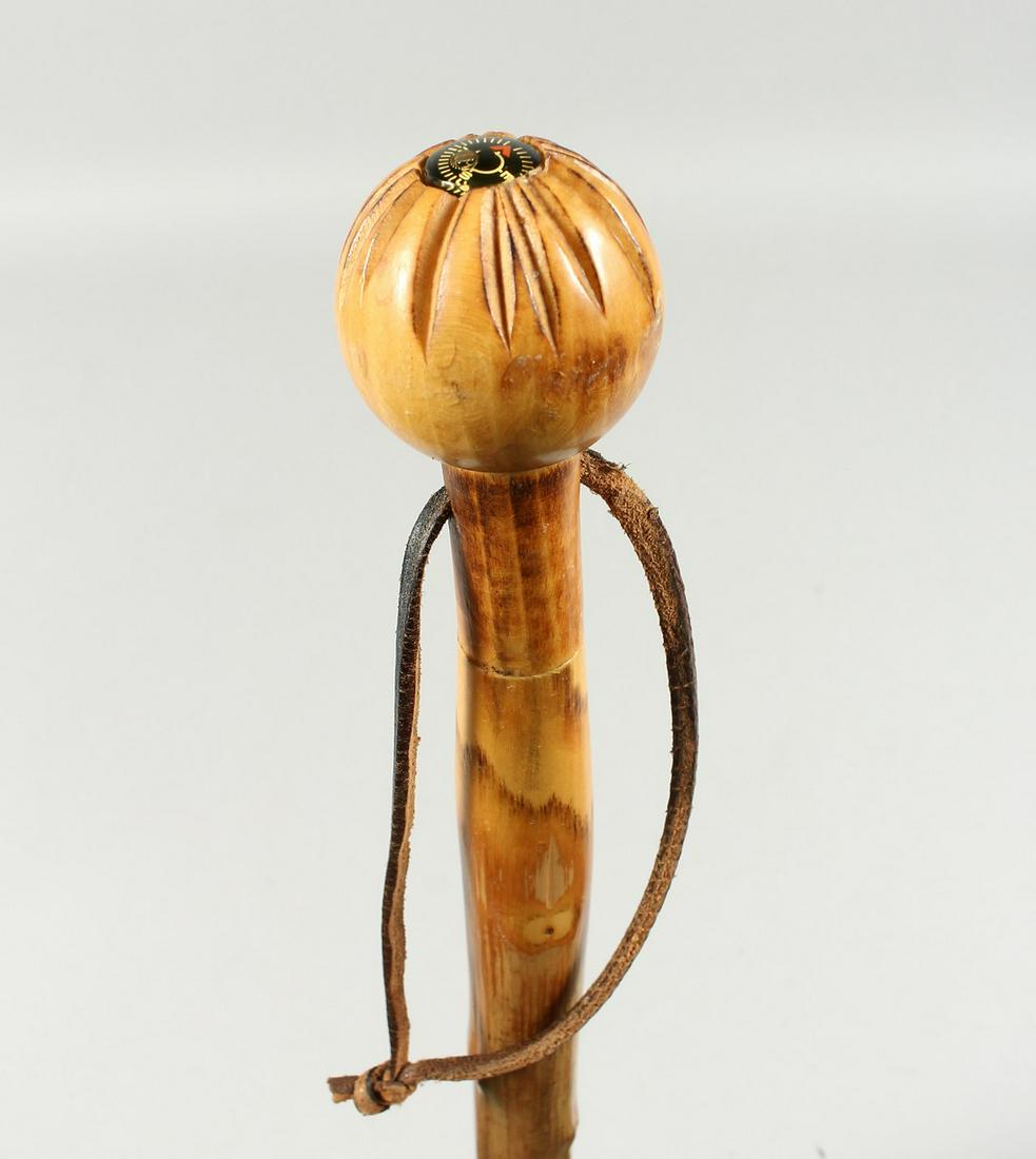 A BLACKTHORN CANE, the handle with a compass. 36ins: A BLACKTHORN CANE, the handle with a compass. 36ins long.
