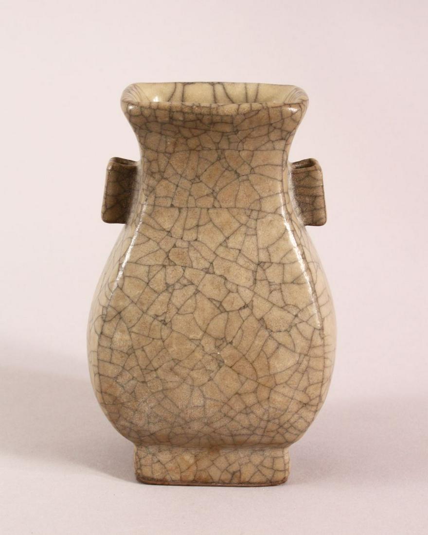 A CHINESE GE WARE TWIN HANDLE ZUN VASE, 15cm high. (1 of 5)