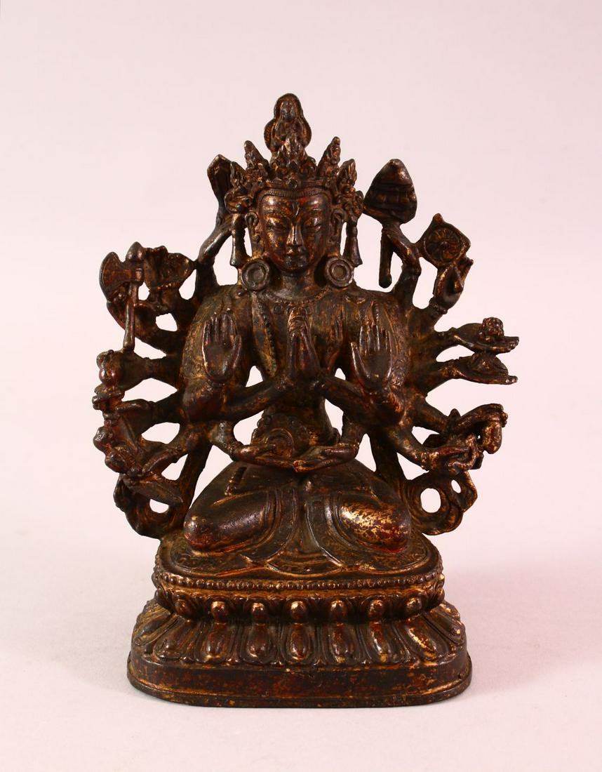 A CHINESE GILT BRONZE FIGURE OF A MULTI ARM DEITY, 18cm (1 of 6)