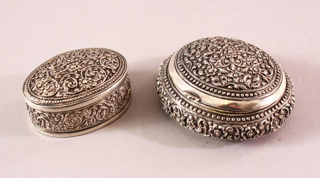 TWO 19TH CENTURY SRI LANKAN SILVER BOXES with filigree (1 of 3)