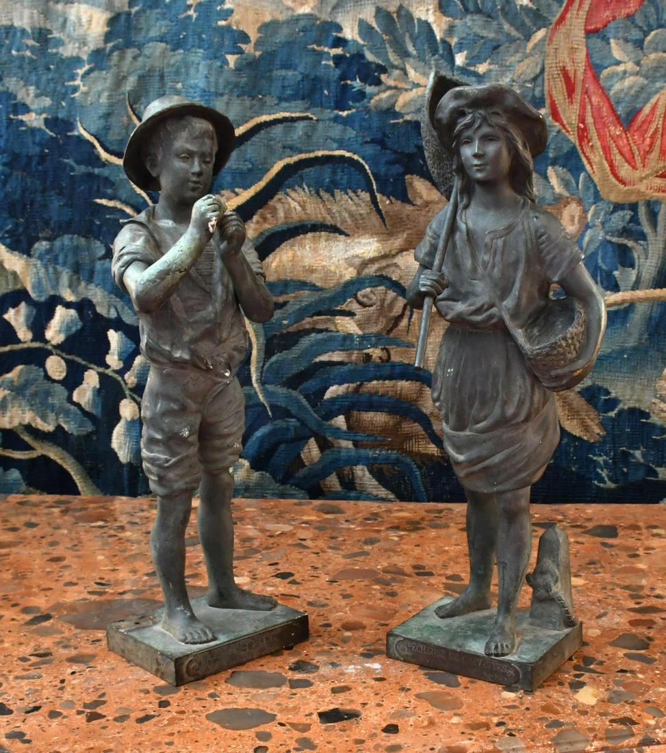 A GOOD PAIR OF BRONZES "PECHEUSE DE CREVETTES" by J.: A GOOD PAIR OF BRONZES "PECHEUSE DE CREVETTES" by J. GARNIER AND LAVERGNE, signed. 1ft 4ins high.