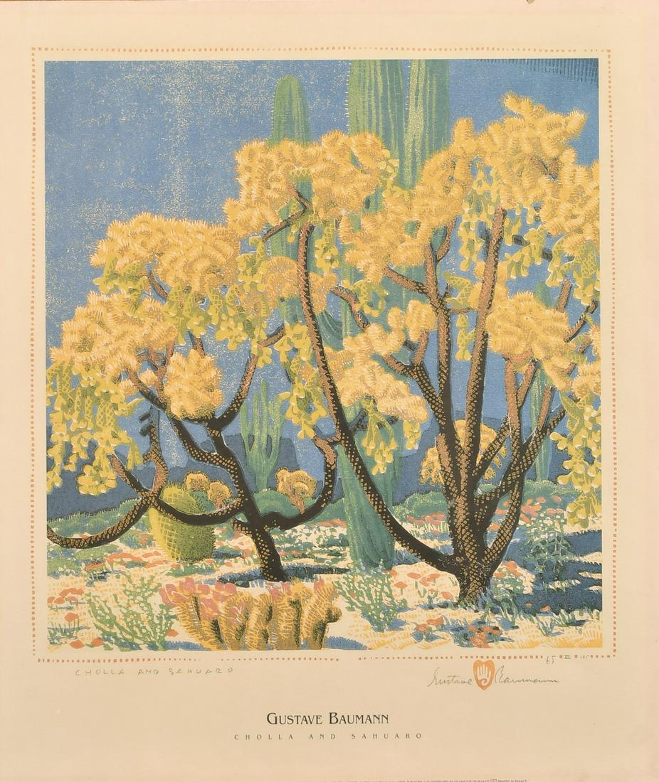 After Gustave Baumann, 'Cholla and Sahuaro', colour: After Gustave Baumann, 'Cholla and Sahuaro', colour print (1995), 19.25" x 17.75".