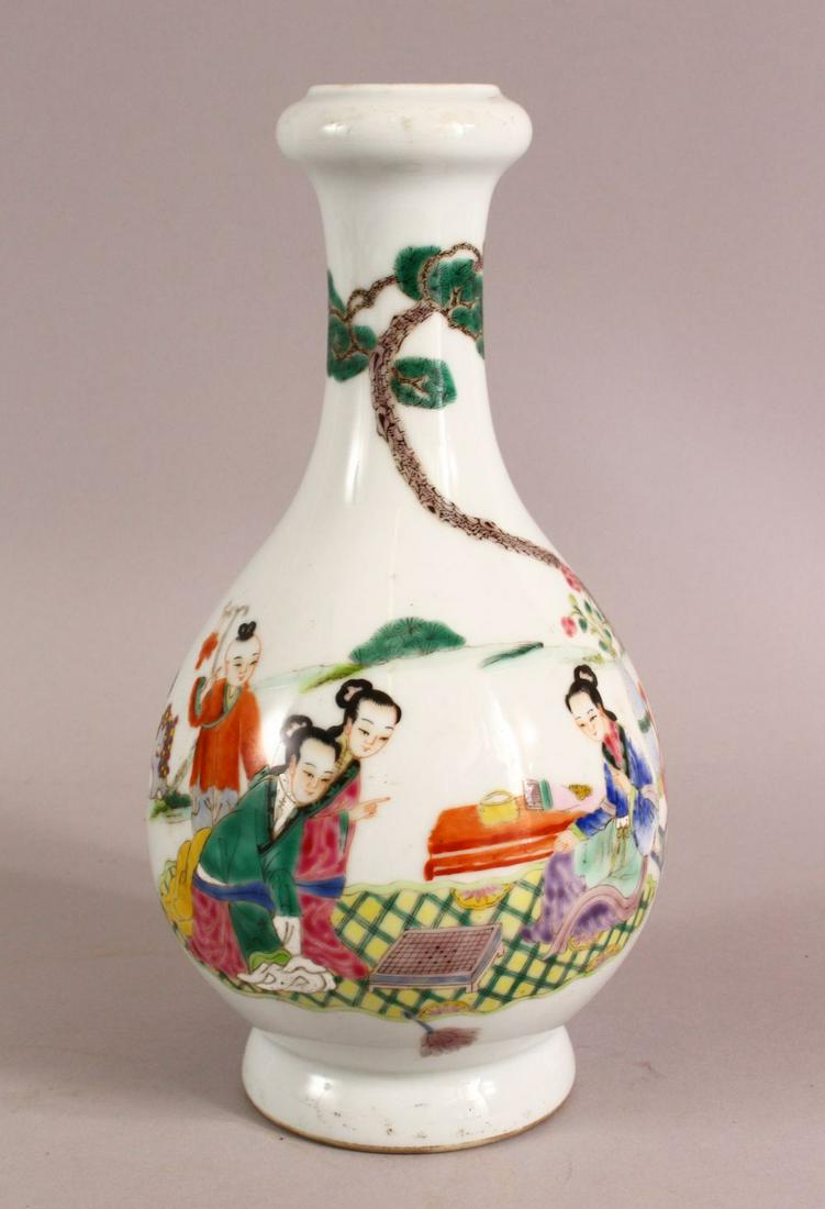 A CHINESE YONGZHENG STYLE FAMILLE ROSE PORCELAIN VASE -: A CHINESE YONGZHENG STYLE FAMILLE ROSE PORCELAIN VASE - decorated with scenes of women and children in landscapes - the base with a six character mark, 25.5cm