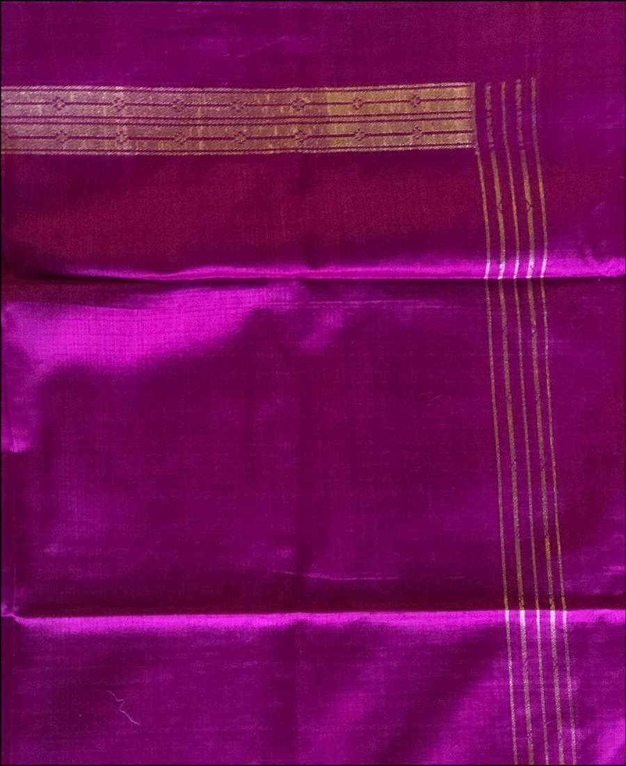 TWO SYRIAN GILT DECORATED PURPLE SILK SHAWLS, 20th: TWO SYRIAN GILT DECORATED PURPLE SILK SHAWLS, 20th Century, 7ft 3ins x 3ft 2ins.