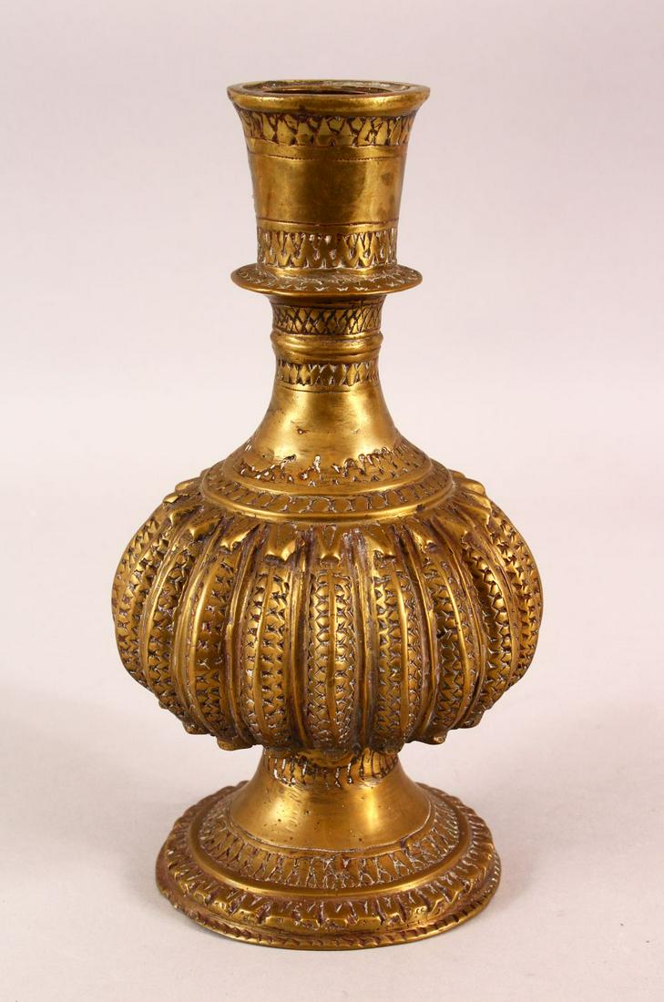 A 18TH / 19TH CENTURY INDIAN BRASS HUQQA BASE - with a (1 of 4)