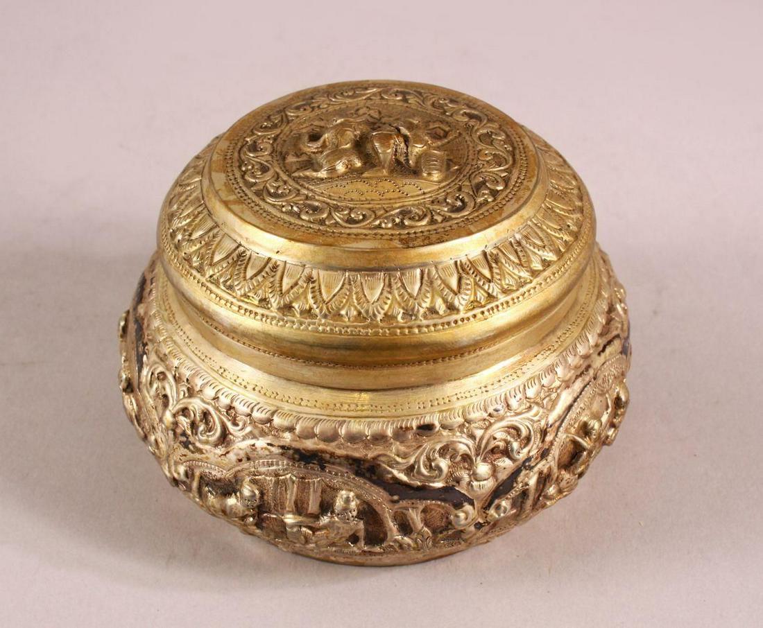 A BURMESE SILVER EMBOSSED BOX & COVER with moulded (1 of 8)