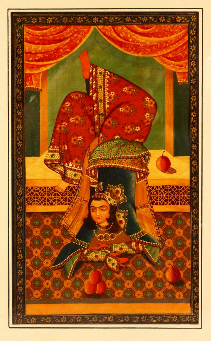 A LARGE PERSIAN PAINTING OF A FIGURE - the female (1 of 4)