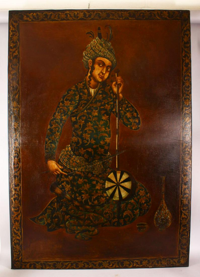 A LARGE PERSIAN OIL PAINTING ON CANVAS OF A FIGURE AND (1 of 4)