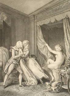 Francois De Quevau Viller after Antoine Borel, L: Francois De Quevau Viller after Antoine Borel, L indiscret along with companion Le Contre Temps , both 15 x 11.25 , (unframed), (2).