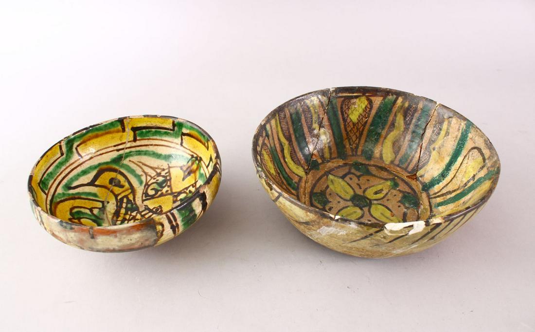 TWO EARLY ISLAMIC PERSIAN 10TH / 12TH CENTURY POTTERY: TWO EARLY ISLAMIC PERSIAN 10TH / 12TH CENTURY POTTERY BOWLS, 18cm & 14 cm.