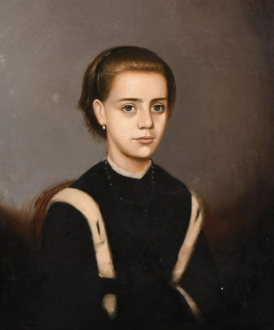 Possibly Spanish School (19th Century), Portrait of a: Possibly Spanish School (19th Century), Portrait of a young lady seated, oil on canvas, 18"x 15.5".