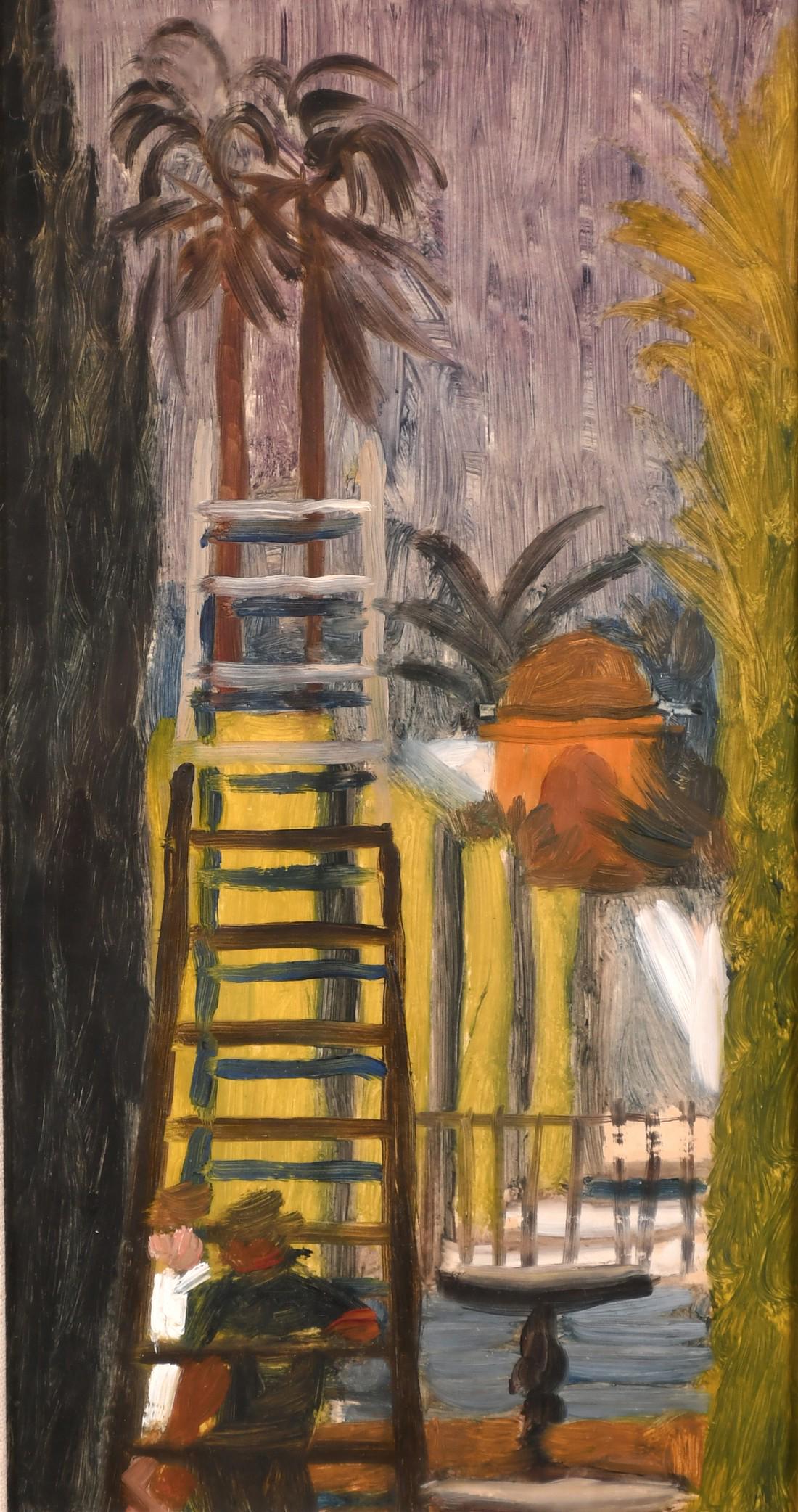 Jonathan Adams (1931-2005) British, Figures by a: Jonathan Adams (1931-2005) British, Figures by a fountain, oil on canvas, 13" x 7".