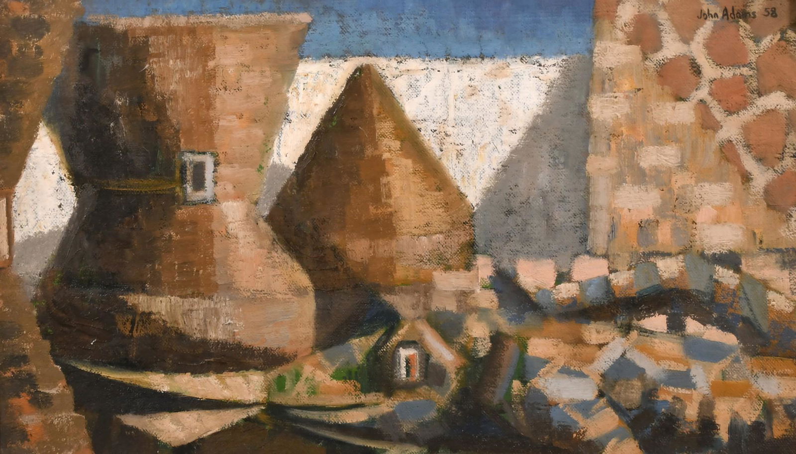 Jonathan Adams (1931-2005) British, Abstract landscape: Jonathan Adams (1931-2005) British, Abstract landscape 1958, oil on canvas, signed 58', 12.5" x 20.75".