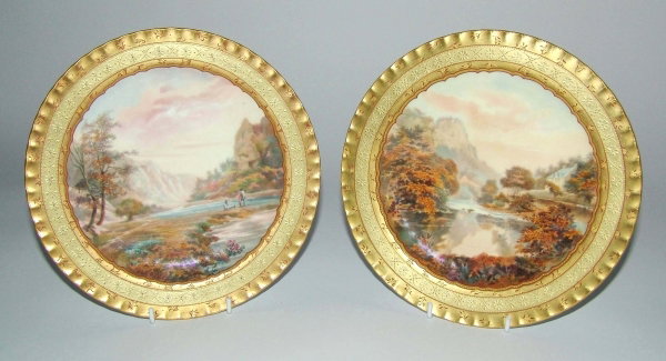 A SUPERB PAIR OF ROYAL CROWN DERBY PLATES painted