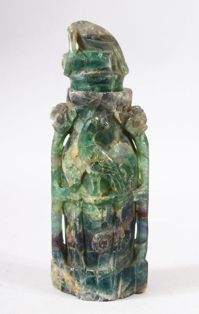 A CHINESE CARVED GREEN HARD STONE LIDDED VESSEL - (1 of 7)