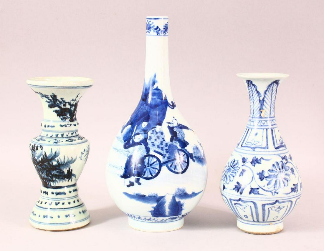 A GOOD CHINESE BLUE AND WHITE PORCELAIN VASE, depicting (1 of 8)