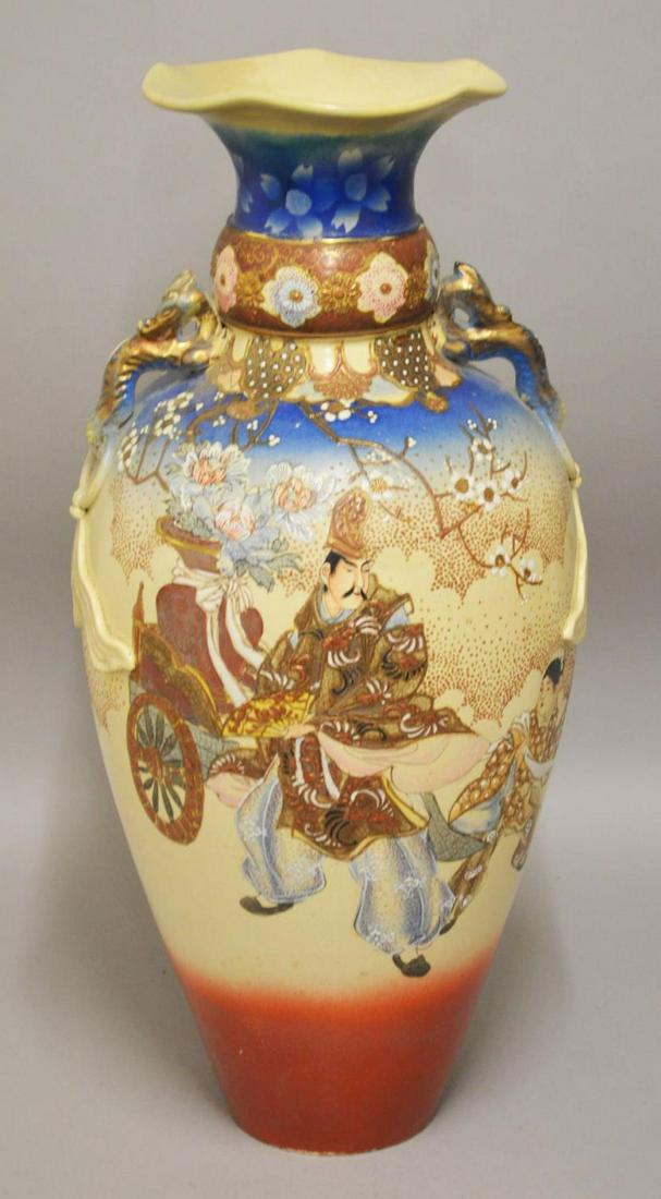 A LARGE JAPANESE MEIJI PERIOD SATSUMA VASE - decorated: A LARGE JAPANESE MEIJI PERIOD SATSUMA VASE - decorated with figures / immortals in landscape settings 58cm