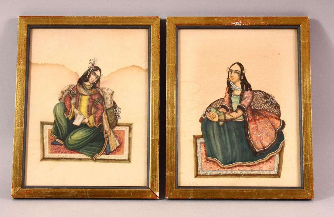 TWO INDIAN MINIATURE PAINTINGS, each with a seated (1 of 4)