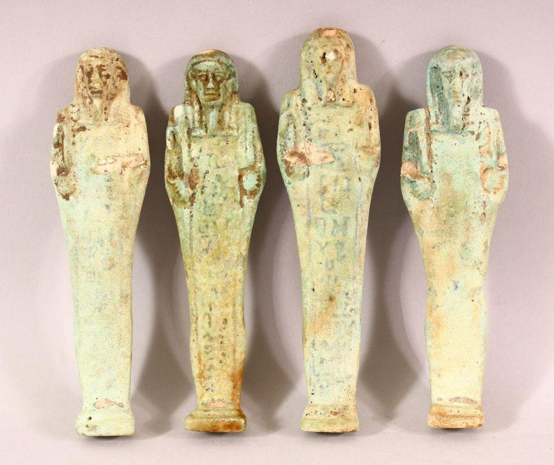 A LOT OF FOUR ANCIENT EGYPTIAN POTTERY USHABTI FIGURES (1 of 6)