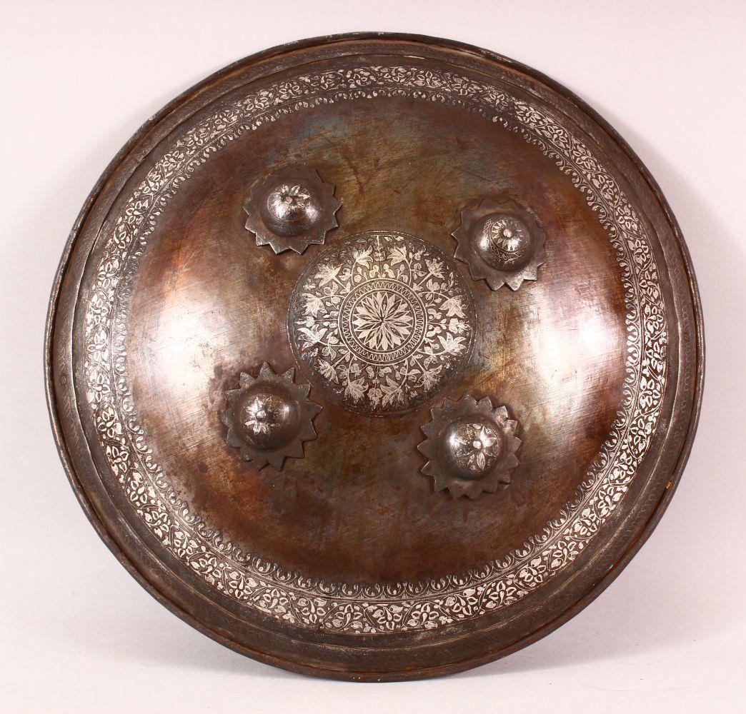 A FINE 19TH CENTURY INDIAN SILVER INLAID STEEL DHAL (1 of 2)