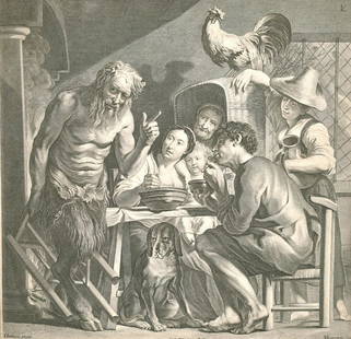 Lucas Vorsterman after Jordaens, 'The Table of the: Lucas Vorsterman after Jordaens, 'The Table of the Satyr and the Peasant', 16" x 15.5".