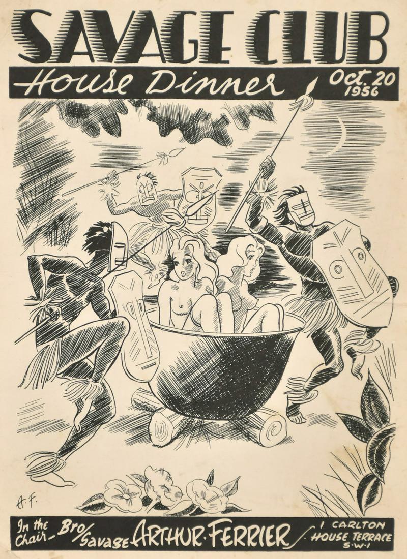 Arthur Ferrier (1891-1973) British, 'Salvage Club,: Arthur Ferrier (1891-1973) British, 'Salvage Club, House Dinner Oct 20, 1956', print, initialled and signed, 9.75" x 7".