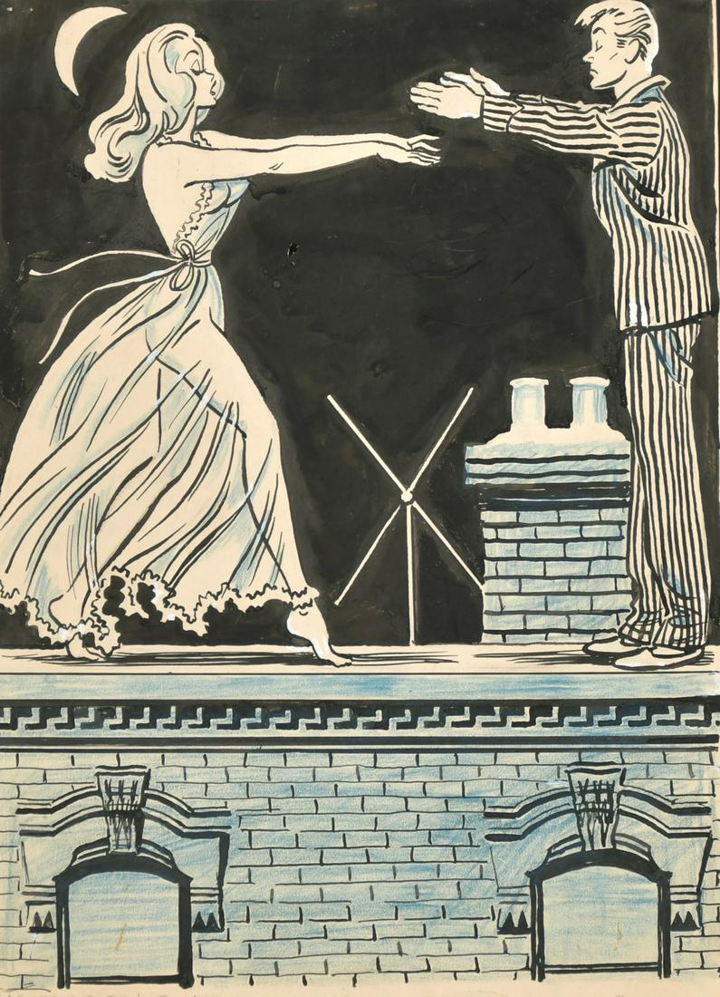 Arthur Ferrier (1891-1973) British, 'Sorry to be late,: Arthur Ferrier (1891-1973) British, 'Sorry to be late, Archie darling, I had a bout of insomnia', ink and blue crayon, 12" x 8.75".