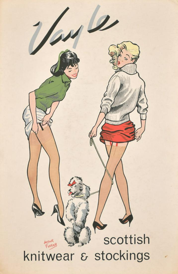 Arthur Ferrier (1891-1973) British, Advert sign for: Arthur Ferrier (1891-1973) British, Advert sign for Scottish knitwear and stockings, mixed media, signed, 15" x 10".