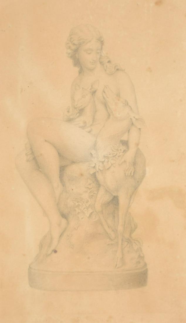 19th Century, pencil study of a statue of a woman with (1 of 3)