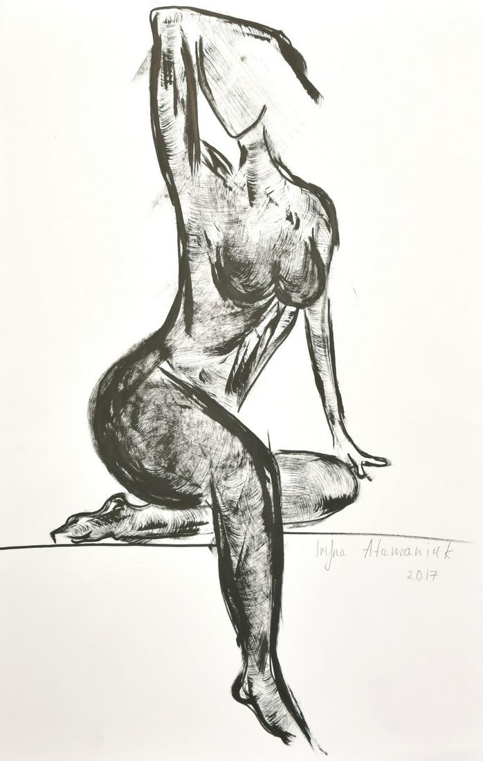 Iryna Atamaniuk, three mixed media studies of female (1 of 4)