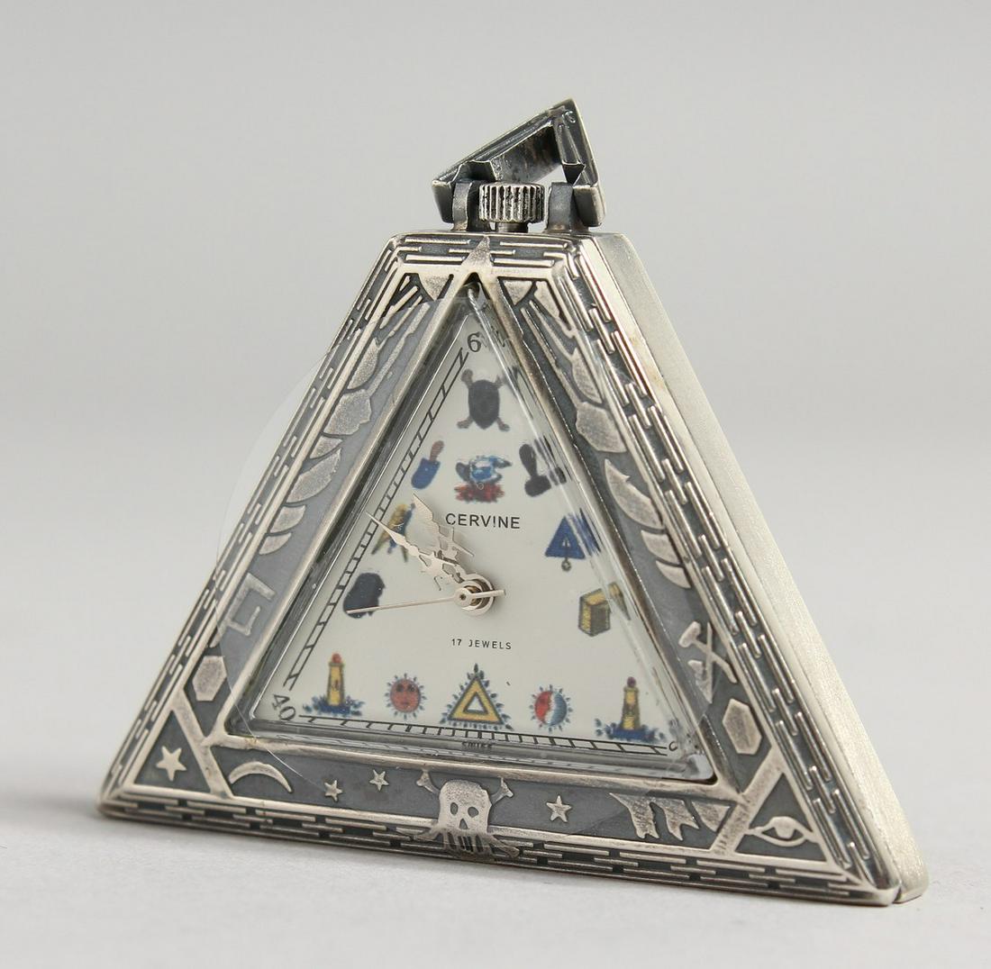 A TRIANGULAR SILVER MASONIC WATCH.: A TRIANGULAR SILVER MASONIC WATCH.