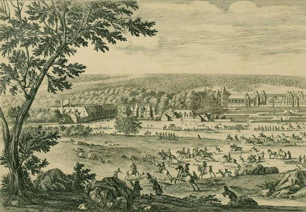 Israel Silvestre (1621-1691) French, 'Veue de Chateau: Israel Silvestre (1621-1691) French, 'Veue de Chateau de Fontainebleau' and 'Prospectus Regiae Fontis', A pair of engravings of French views, each 14" x 20", (2).