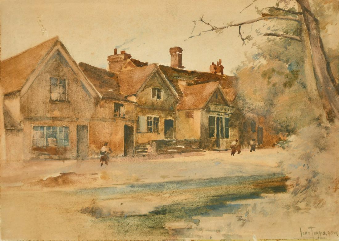 John Terris, 'Shere Village, Surrey', figures outside a (1 of 4)