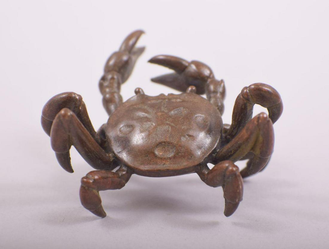A SMALL JAPANESE BRONZE MODEL OF A CRAB, stamped (1 of 6)