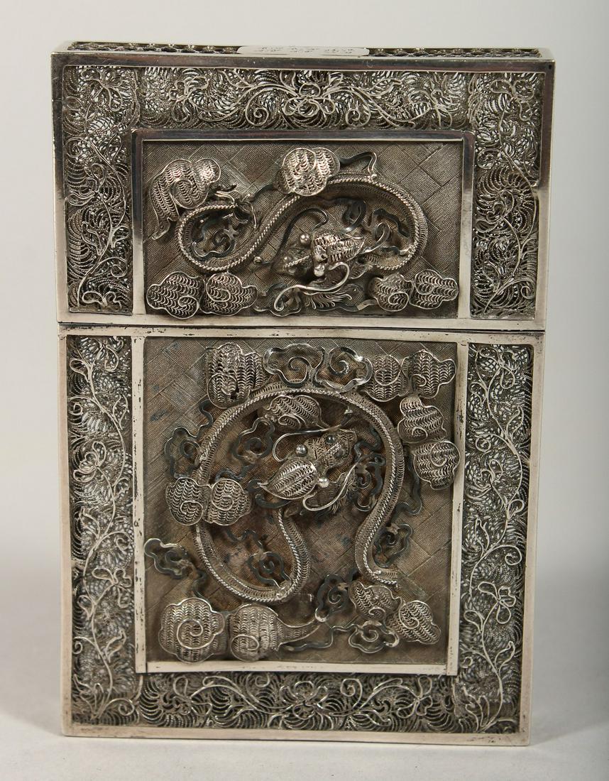 A CHINESE SILVER FILIGREE CALLING CARD CASE.  3.75ins x (1 of 6)
