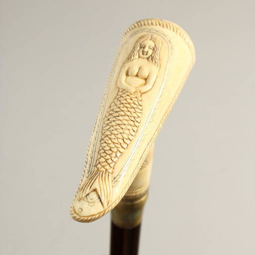 A Bone Handle Walking Stick, Spike. 36ins Long.
