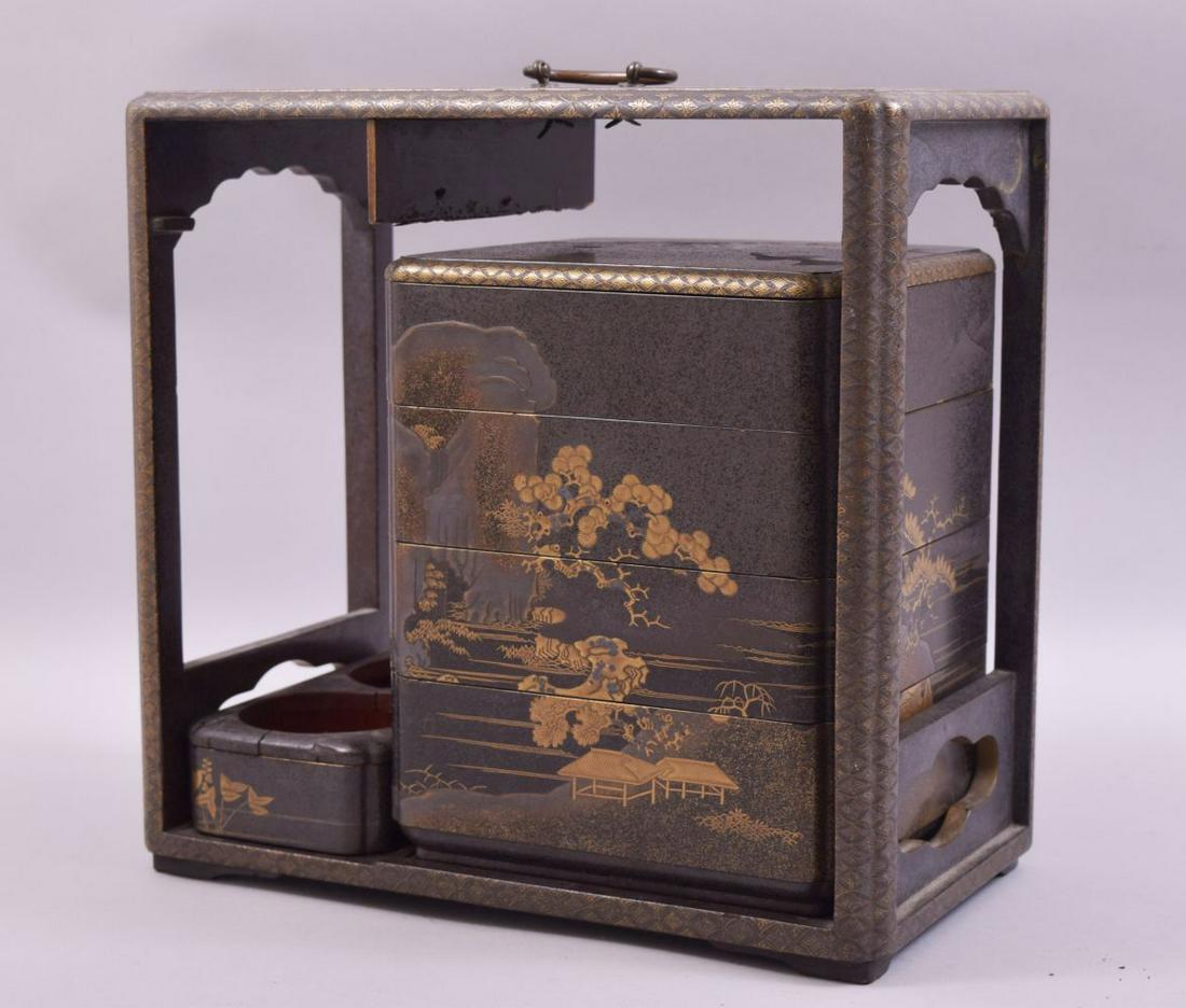 A 19TH CENTURY JAPANESE LACQUER PICNIC BOX with gilt (1 of 8)